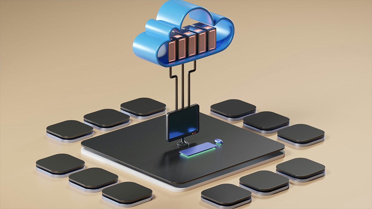 Illustration of cloud storage connected to distributed servers